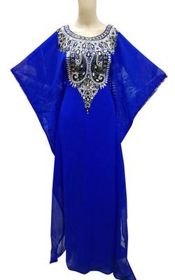 Royal blue georgette zari stone work islamic style farasha 1