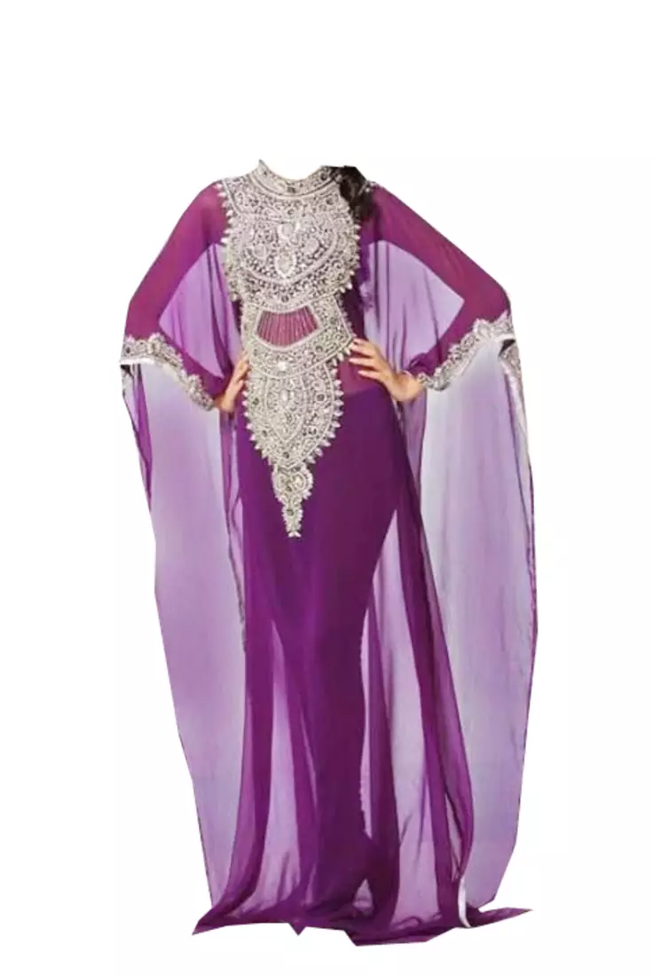 Purple georgette zari stone work islamic style farasha
