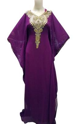 Purple georgette zari stone work islamic style farasha 1