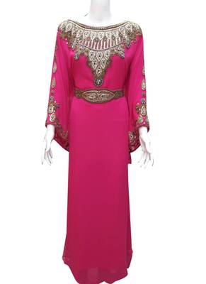 Pink georgette zari stone work islamic style farasha 1