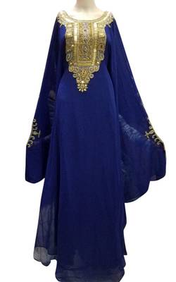Blue georgette zari stone work islamic style farasha 1