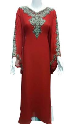 Red georgette zari stone work islamic style farasha 1