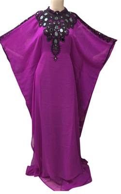 Purple georgette zari stone work islamic style farasha 1