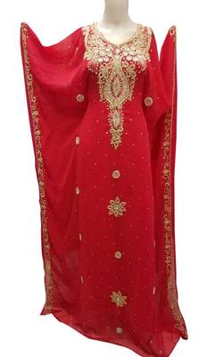 Red georgette zari stone work islamic style farasha 1