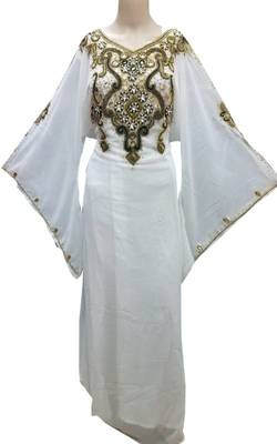 White georgette zari stone work islamic style farasha 1