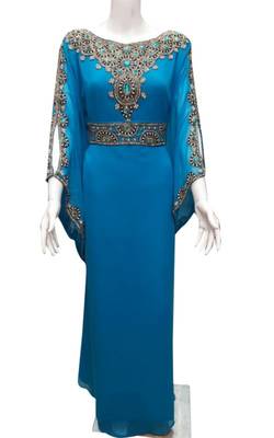 Blue georgette zari stone work islamic style farasha 1