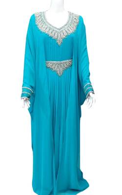 Turquoise georgette zari stone work islamic style farasha 1