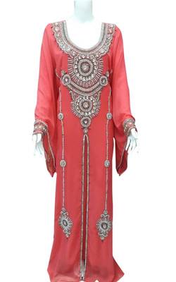 Peach georgette zari stone work islamic style farasha 1