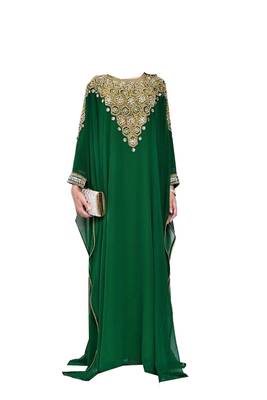 Green georgette zari stone work islamic style farasha