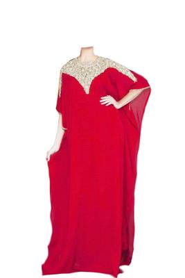 Red georgette zari stone work islamic style farasha 1