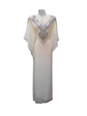White georgette zari stone work islamic style farasha 1