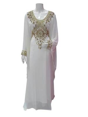 White georgette zari stone work islamic style farasha 1