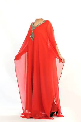Red georgette zari stone work islamic style farasha 3
