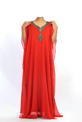 Red georgette zari stone work islamic style farasha 1