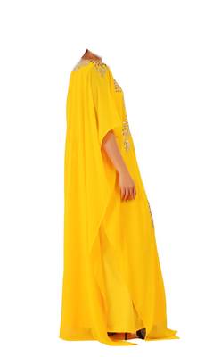 Yellow georgette zari stone work islamic style farasha 1