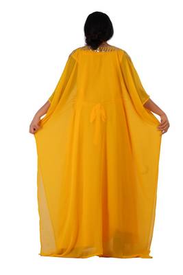 Yellow georgette zari stone work islamic style farasha 2