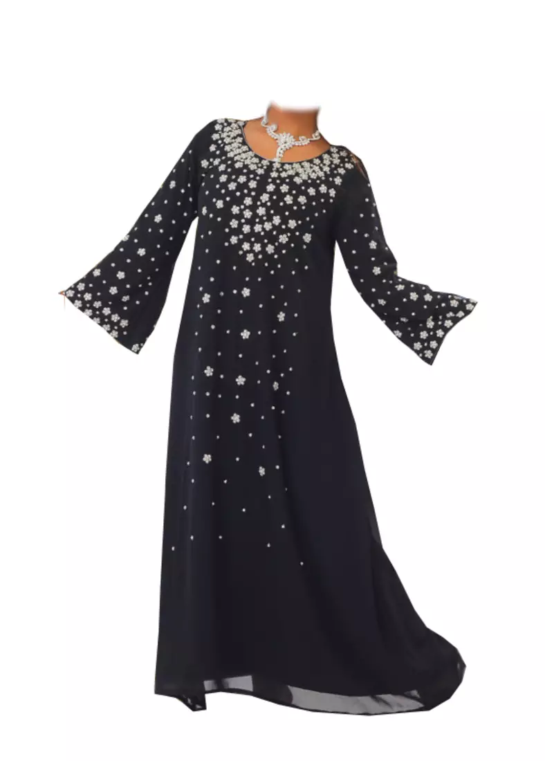 Black georgette zari stone work islamic style farasha