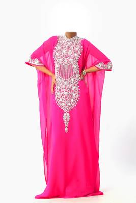 Pink georgette zari stone work islamic style farasha 1