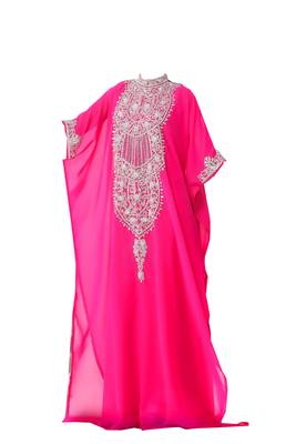 Pink georgette zari stone work islamic style farasha 2