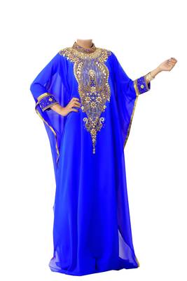 Blue georgette zari stone work islamic style farasha 1