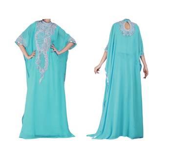 Turquoise georgette zari stone work islamic style farasha 1
