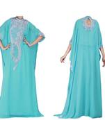 Turquoise georgette zari stone work islamic style farasha