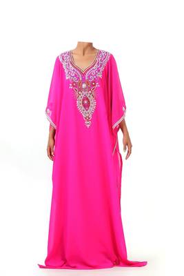 Pink georgette zari stone work islamic style farasha 1