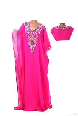 Pink georgette zari stone work islamic style farasha 2