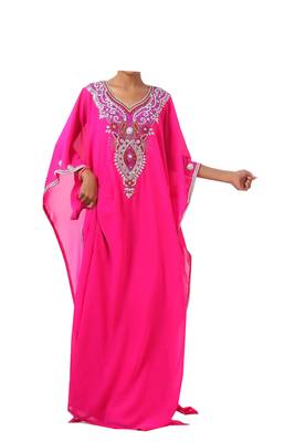 Pink georgette zari stone work islamic style farasha 3