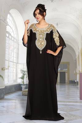 Black georgette zari stone work islamic style farasha 1