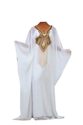 White georgette zari stone work islamic style farasha 1