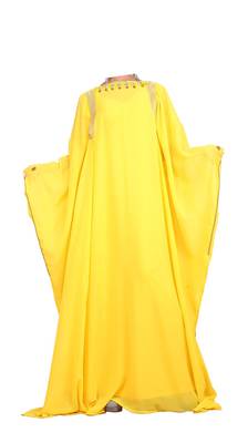 Yellow georgette zari stone work islamic style farasha 1