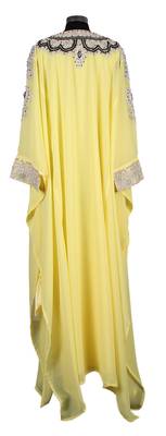 Yellow georgette zari stone work islamic style farasha 1