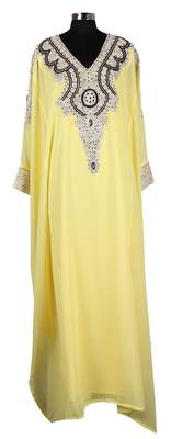 Yellow georgette zari stone work islamic style farasha 2