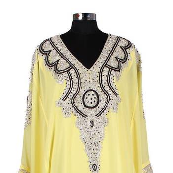 Yellow georgette zari stone work islamic style farasha 3