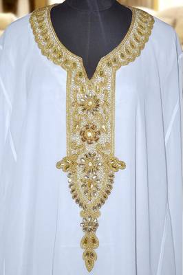 White georgette zari stone work islamic style farasha 2