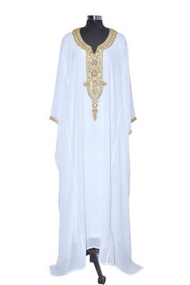 White georgette zari stone work islamic style farasha 1