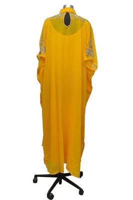 Yellow georgette zari stone work islamic style farasha 1