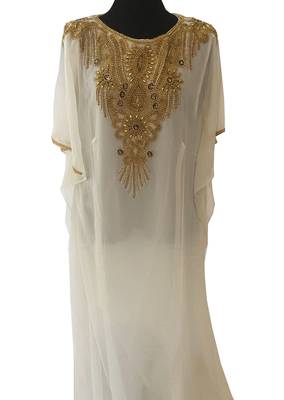 White georgette zari stone work islamic style farasha 1