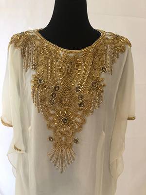 White georgette zari stone work islamic style farasha 2