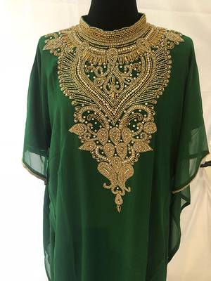 Green georgette zari stone work islamic style farasha 2