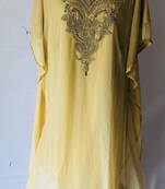 Yellow georgette zari stone work islamic style farasha
