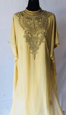 Yellow georgette zari stone work islamic style farasha 2