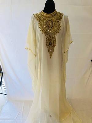 White georgette zari stone work islamic style farasha 1
