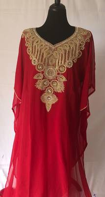 Red georgette zari stone work islamic style farasha 1