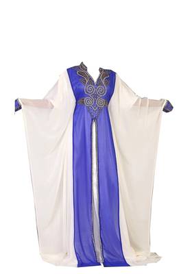 White and blue georgette zari stone work islamic style farasha 1