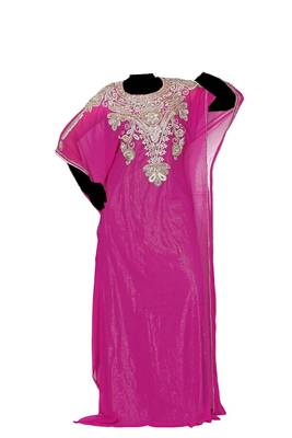 Pink georgette zari stone work islamic style farasha 1