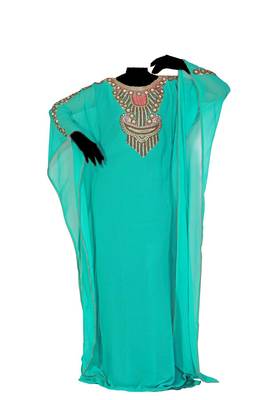 Turquoise georgette zari stone work islamic style farasha 1