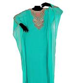 Turquoise georgette zari stone work islamic style farasha