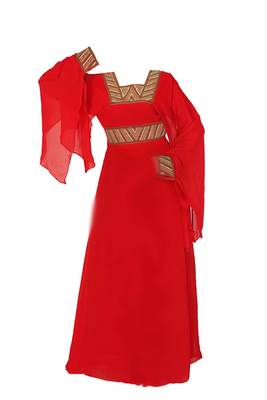 Red georgette zari stone work islamic style farasha 1